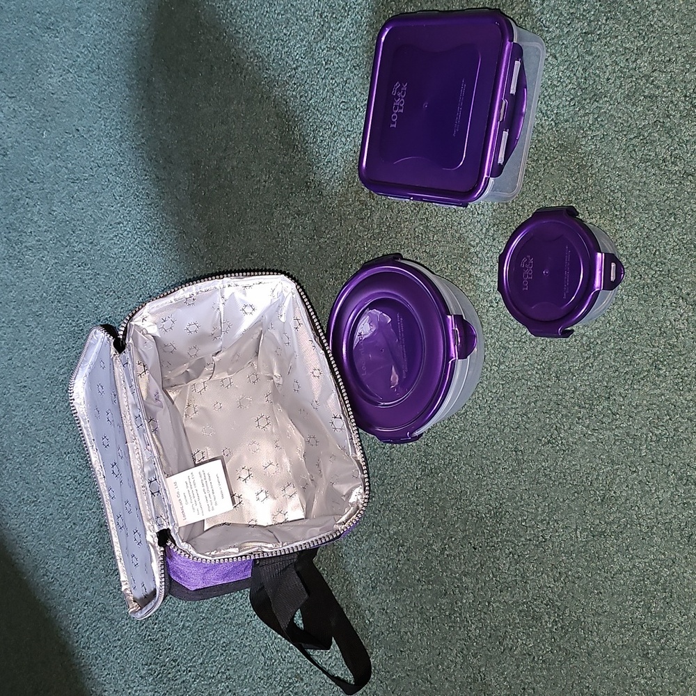 LocknLock Purple Insulated Lunch Bag with 3 Matching Containers. New, Never Used - Picture 5 of 9